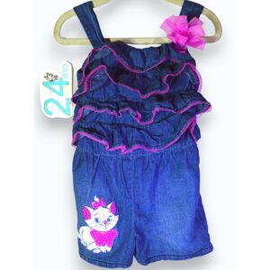 24 mo Disney Marie Aristocats Denim Ruffle Shorts Romper Vintage